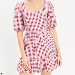 LOFT Red and White Gingham Mini Dress